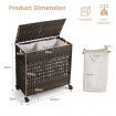 110L Rolling Synthetic Rattan Laundry Hamper with Lid & 2 Removable Liner Bags