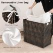 110L PE Rattan Laundry Basket with Lid & Handles & 3 Section Liner Bag