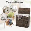 110L PE Rattan Laundry Basket with Lid & Handles & 3 Section Liner Bag