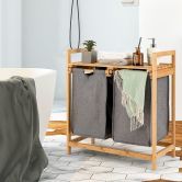 2-Section Bamboo Laundry Hamper with Dual Compartments for Bathroom