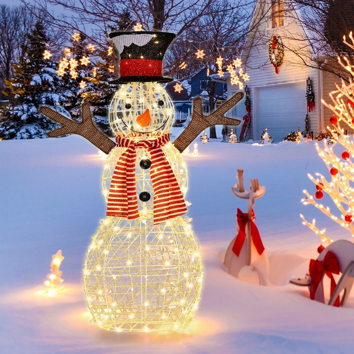 Lighted Standing Snowman with Ground Stakes for Decorations