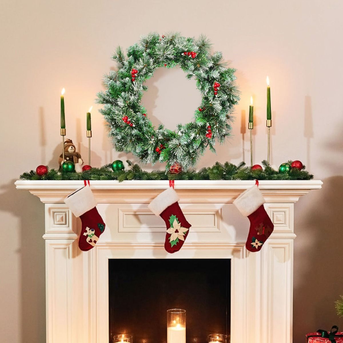 0.6M Snowy Christmas Wreath with 50 LED Lights and 110 PVC tips for Decorations