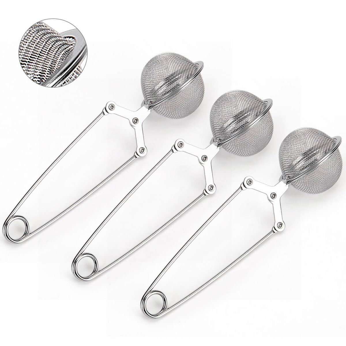 3 Pcs Snap Ball Tea Strainer Stainless Steel with Handle for Loose Leaf Tea Fine Mesh Tea Balls Filter Infusers