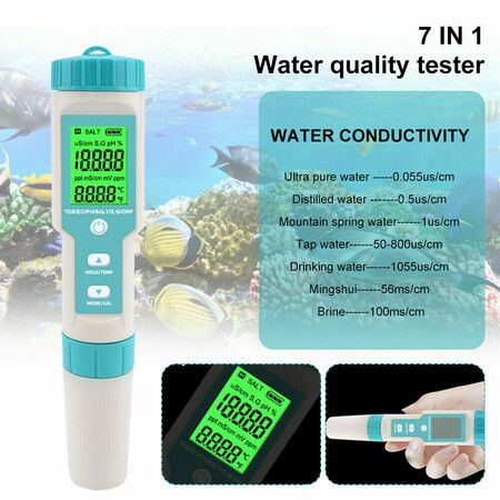 New 7 In 1 Digital Water Quality Tester Pen PH TDS TEMP EC Salinity ORP SG Meter