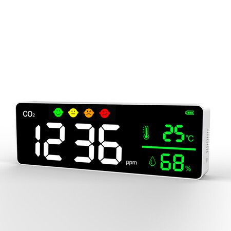 CO2 Carbon Dioxide Detector Large Display TIME CLOCK DATE Temperature and Relative Humidity, CO2 Meter with Alarm, for Grow Tents, Homes, Cars