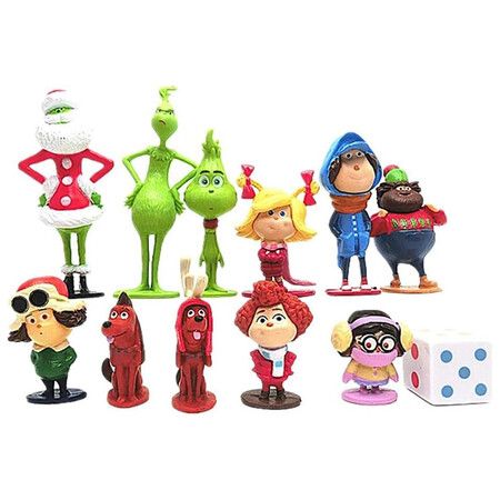Cartoon Grinch Character Ornaments, Monster Doll Toy, Gifts for Kids Fans 12 Pieces