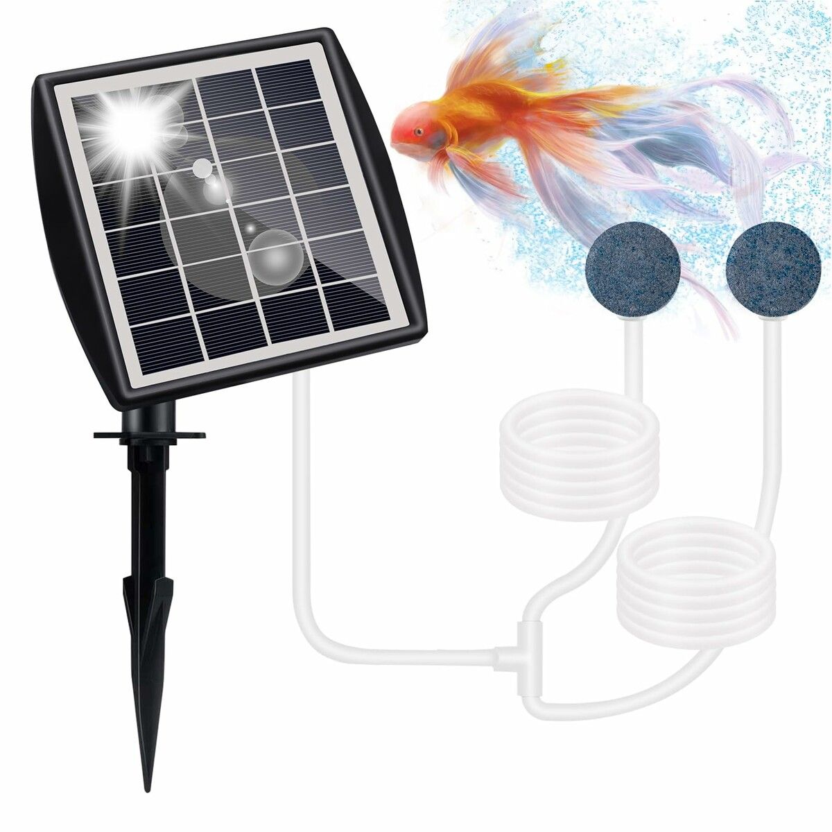 Solar Air Pump-2 Modes Solar Pond Aerator,Aquarium Air Pump Aerator,Pond Air Pump for Outdoor Fish Air Pump,Aquaculture, Hydroponics 2W