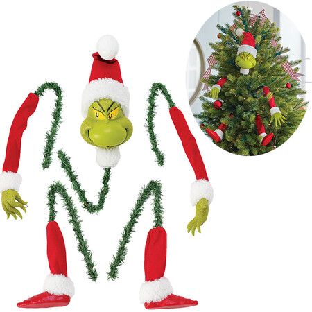 Christmas Tree Grinch Decorations Creative Christmas Tree Topper Head,Hand  and Leg Decor Ornaments Holder for Christmas Party 