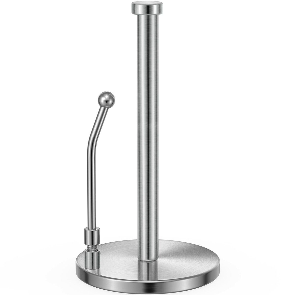 Paper Towel Holder for One Hand Tear,Paper Towel Dispenser Standing Weighted Base Non Slip,Spring Arm Fit Most Size Paper Roll,Stainless Steel Paper Towel for Kitchen Countertop,Silver