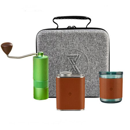 4-Piece Portable Pour-over DIY Manual Portable Coffee Maker Set with Hand Grinder for Travel-Green