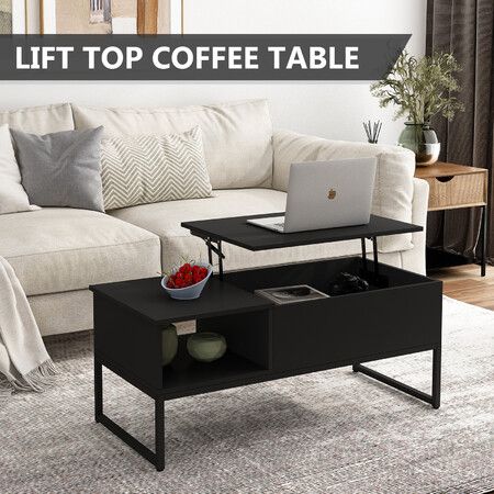 Lift Top Coffee Table Tea Black Dining Living Room Sofa Side Up Modern Furniture with Storage Center Rising Desk Large Rectangle Wood