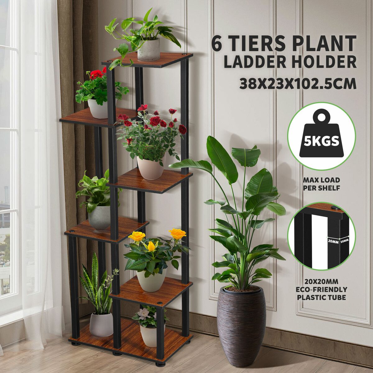 6 Tier Plant Pots Stand Flower Corner Shelf Bookshelf Holder Potted Shelves Outdoor Indoor Garden Tiered Display Unit Storage Rack