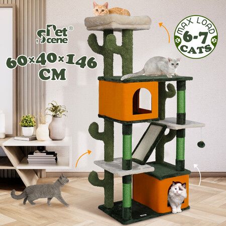 146cm Cat Tree Tower Bed Scratching Post House Sisal Scratcher Furniture Cave Stand Condos Climbing Play Gym Perch Ramp