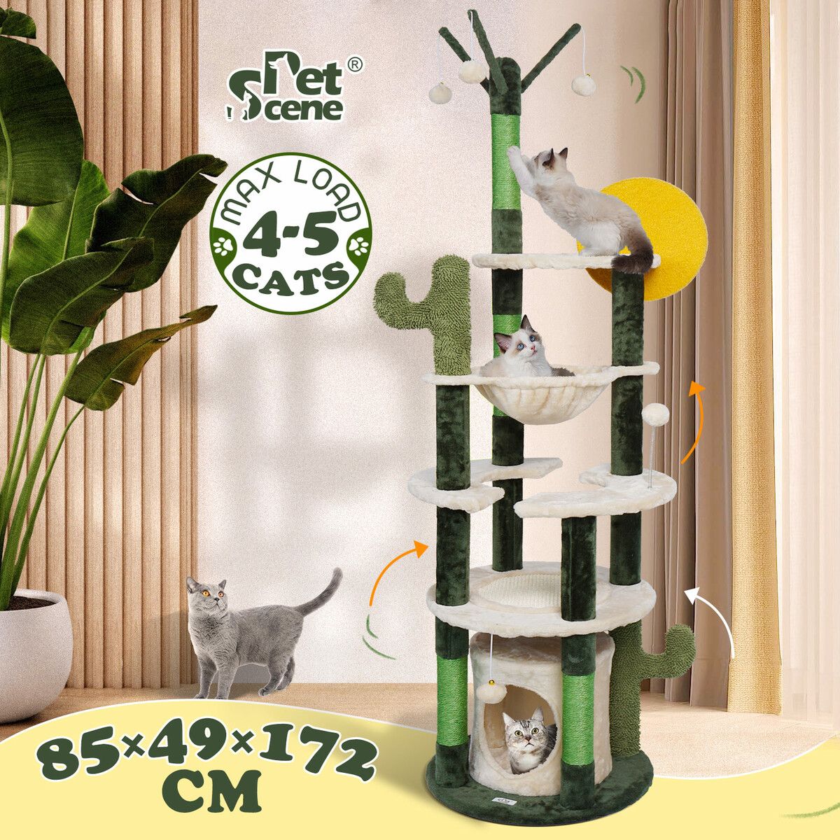 172cm Cat Tower Tree Scratching Post House Bed Sisal Scratcher Cave Furniture Condos Climbing Stand Play Hammock Balls