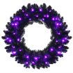 Black Pre-lit Artificial Christmas Wreath with 35 Purple LED lights for Indoor