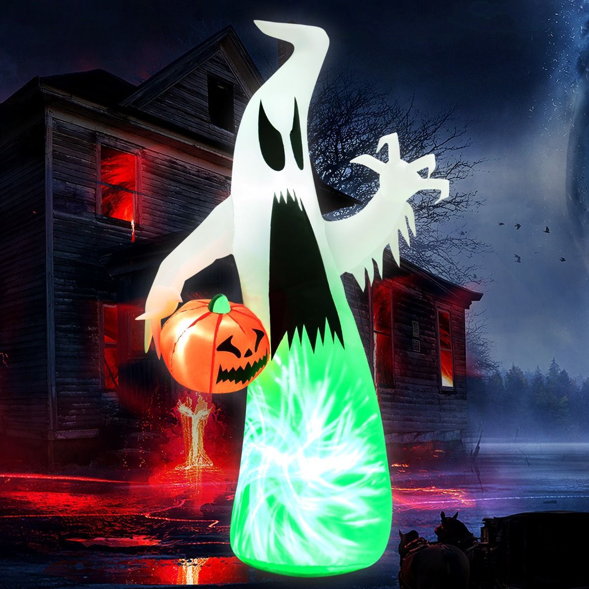 172 CM Inflatable Halloween Hunting Ghost with Built-in LED Light