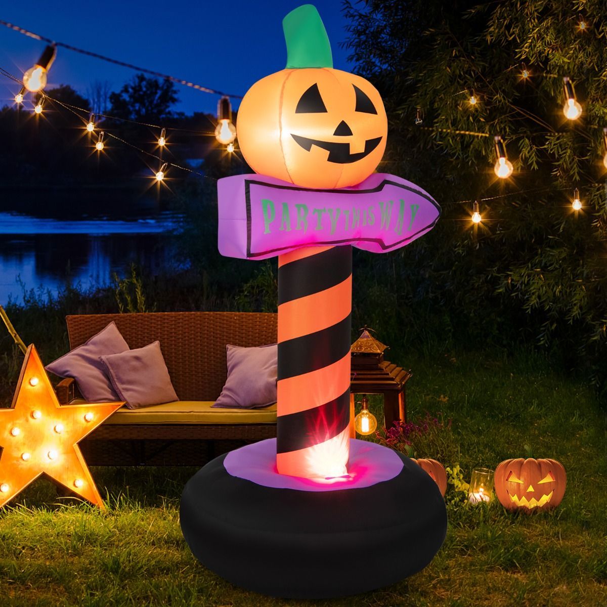 180 cm Halloween Inflatable Pumpkin Road Sign for Backyard & Garden