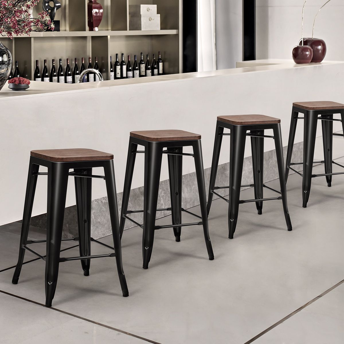 Set of 4 Metal Bar Stool with Solid Iron Legs for Dining Room