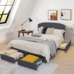 Full/Queen Size Upholstered Platform Bed Frame with 4 Storage Drawers