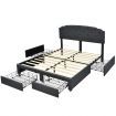 Full/Queen Size Upholstered Platform Bed Frame with 4 Storage Drawers