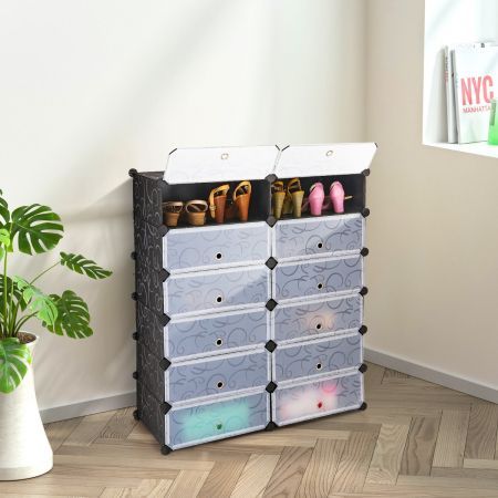 12-Cube Shoe Box Organiser with Doors for Bedroom & Living Room