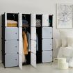 16-Cube Storage Organizer with 16 Doors & 2 Hanging Rods for Clothes