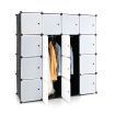 16-Cube Storage Organizer with 16 Doors & 2 Hanging Rods for Clothes