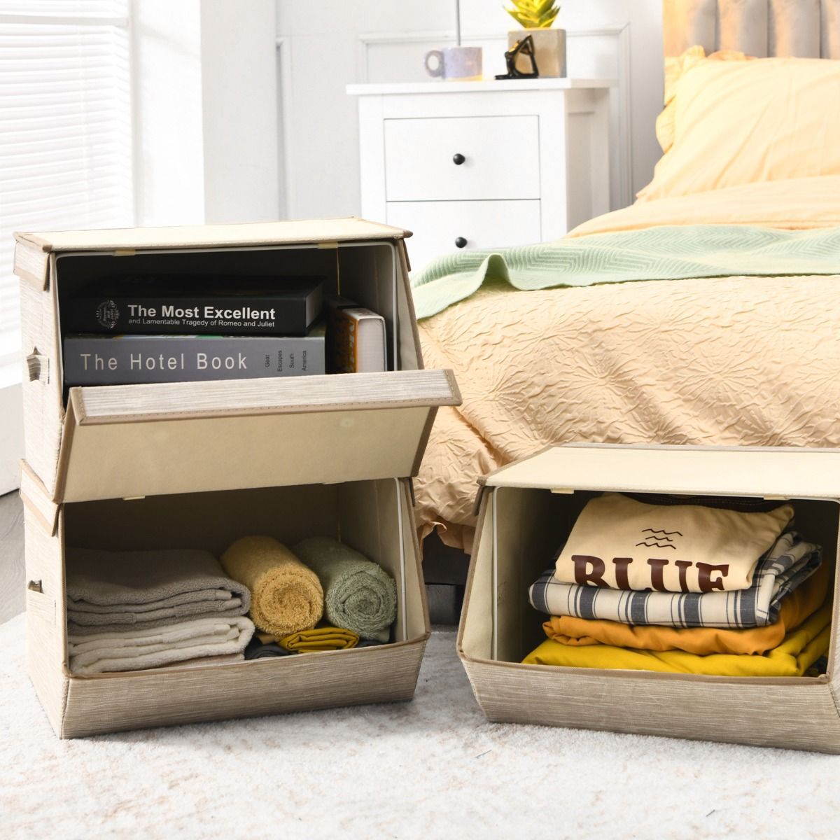 Large Stackable Bins Cubes with Lids Storage Organizers