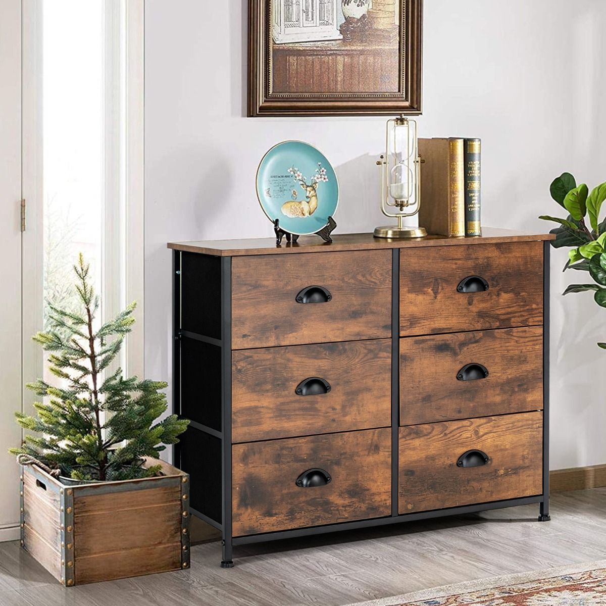 3-Tier Storage Dresser with 6 Drawers & Steel Frame