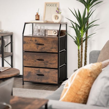 3 Chest of Drawers with Top Shelf & Metal Frame