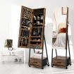 Standing Mirror Jewelry Cabinet with Drawer & Wheels