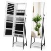 Lockable Floor Jewelry Cabinet with Full-Length Mirror & LED Lights