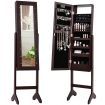 Standing Jewelry Armoire with 18 LED Lights and Mirror