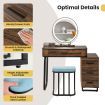 Dressing Table Stool Set with 3-Colour Lighted Makeup Mirror