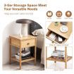 Bamboo Nightstand Bedside Table with Drawer and Open Storage Shelf Natural