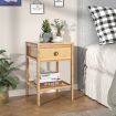 Bamboo Nightstand Bedside Table with Drawer and Open Storage Shelf Natural