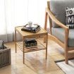 Set of 2 Square Bamboo Nightstand with Bottom Shelf