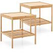 Set of 2 Square Bamboo Nightstand with Bottom Shelf