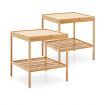 Set of 2 Square Bamboo Nightstand with Bottom Shelf