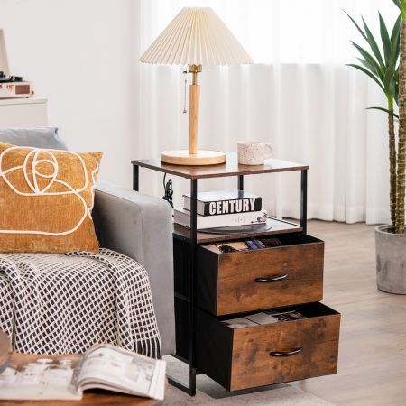 2-Drawer Storage Cabinet with Removable Fabric Drawers for Living Room/Bedroom