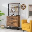 Freestanding 4-Tier Letter Size Lateral File Cabinet with Lock & Bookshelf