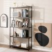 5-Tier Tall Bookshelf with Rustic Wood Grain & Heavy-duty Metal Frame for Home Office