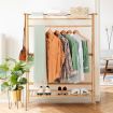 Freestanding Bamboo Clothing Rack with Top Shelf & Shoe Rack