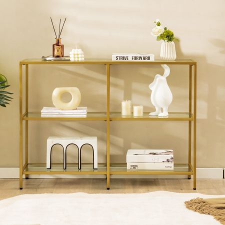 3-tier Glass Console Sofa Table with Tempered Glass Shelf  for Hallway/Living Room