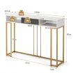 2-tier Faux Marble  Console Table with Drawer & Golden Steel Frame