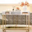 2-tier Faux Marble  Console Table with Drawer & Golden Steel Frame