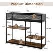 4-Tier Console Table with Wire Basket for Living Room/Dining Room