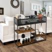 4-Tier Console Table with Wire Basket for Living Room/Dining Room