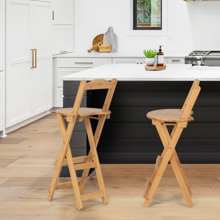 Folding Bamboo Bar Stools with with Footrests & Handles for Dining Room