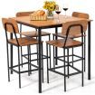 5 Pieces Industrial Dining Set Bar Counter Height Table and 4 Stools